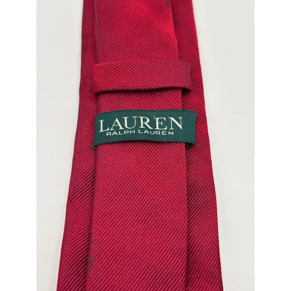Lauren Ralph Lauren Mens Burgundy Red Silk Crest Embroidered Tie RL Logo Ribbed